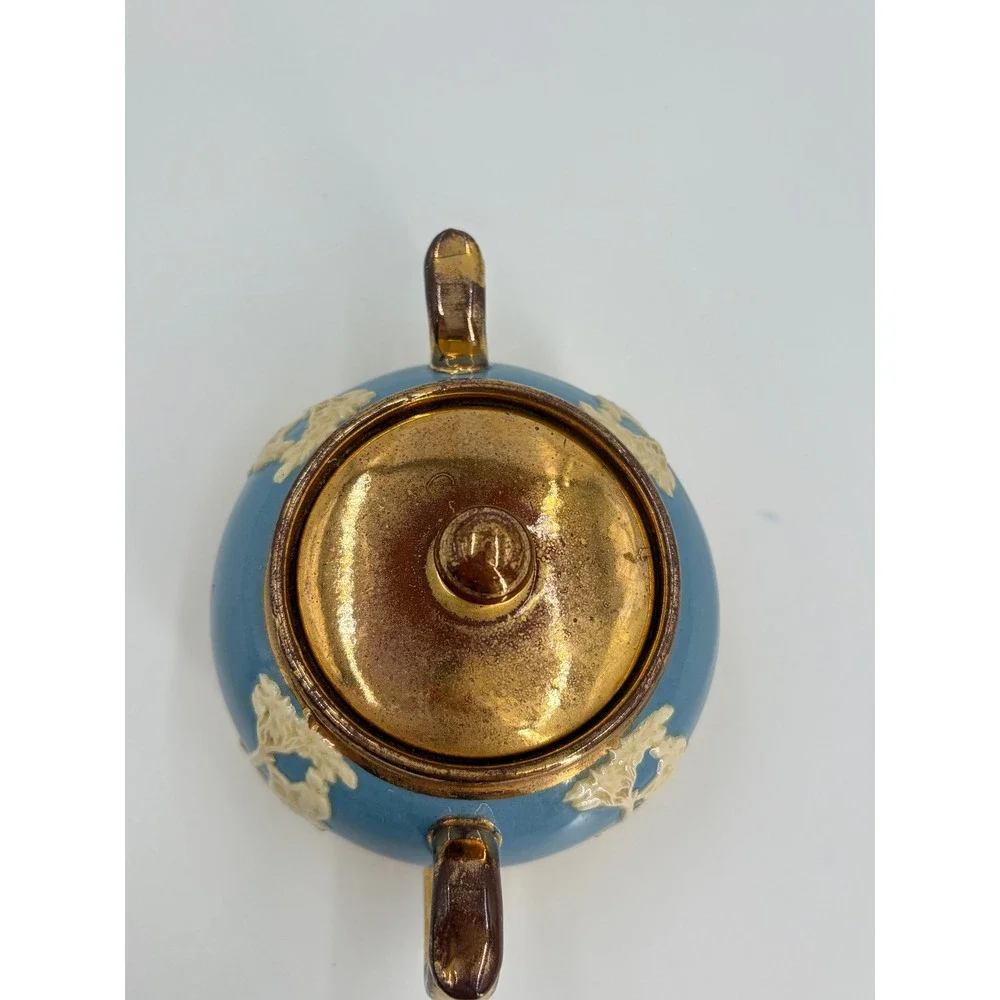 Vintage Gibson Staffordshire England Blue‎ Gold Lidded Sugar Bowl